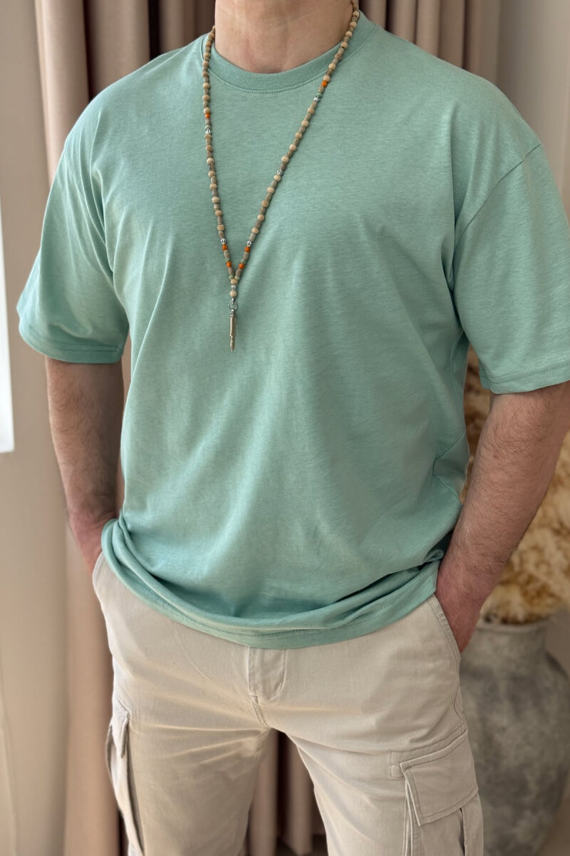 ONE COLOR ROUND NECK MEN T-SHIRT MINT/MENTE - 3