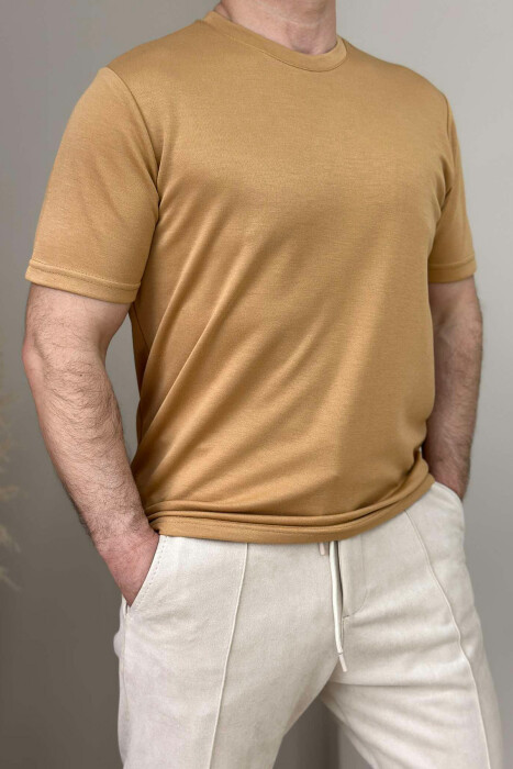 ONE COLOR ROUND NECK MEN T-SHIRT MUSTARD/MUSTARDE 