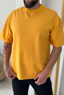 ONE COLOR ROUND NECK MEN T-SHIRT MUSTARD/MUSTARDE 