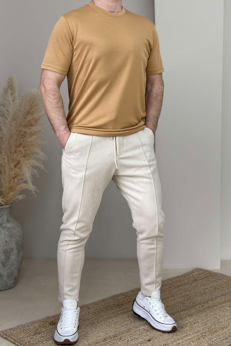 ONE COLOR ROUND NECK MEN T-SHIRT MUSTARD/MUSTARDE - 2