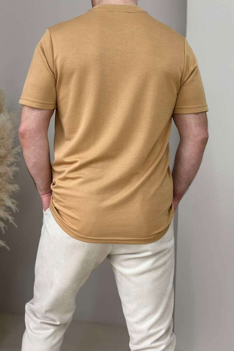 ONE COLOR ROUND NECK MEN T-SHIRT MUSTARD/MUSTARDE - 3