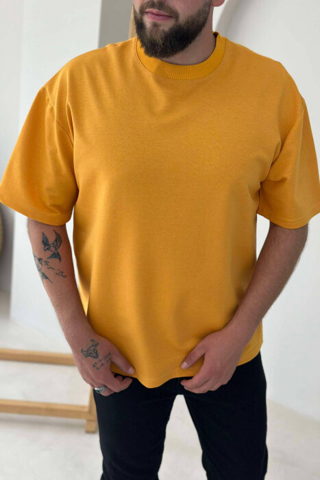 ONE COLOR ROUND NECK MEN T-SHIRT MUSTARD/MUSTARDE - 2