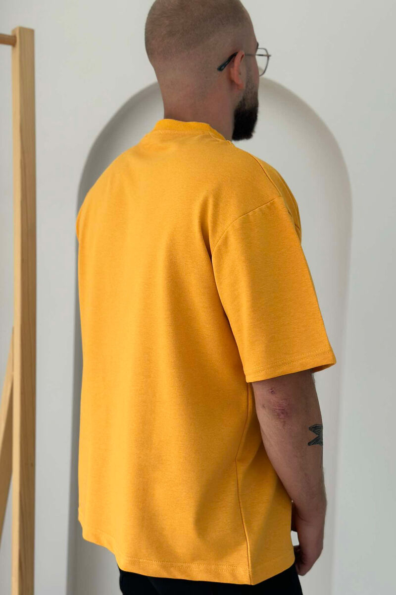 ONE COLOR ROUND NECK MEN T-SHIRT MUSTARD/MUSTARDE - 3