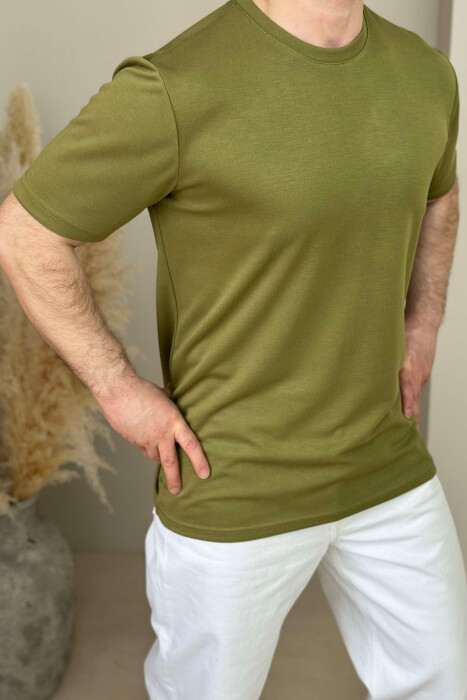 ONE COLOR ROUND NECK MEN T-SHIRT OLIVE/ULLI - 2