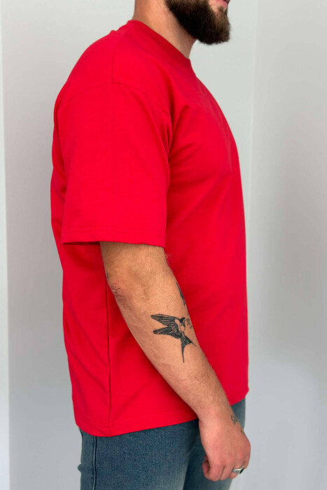 ONE COLOR ROUND NECK MEN T-SHIRT RED/E KUQE - 3