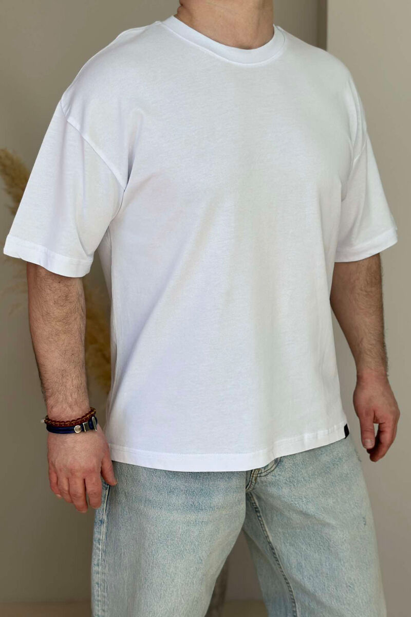 ONE COLOR ROUND NECK MEN T-SHIRT WHITE-E BARDHE - 1