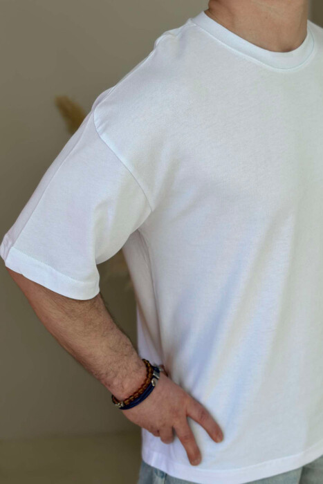 ONE COLOR ROUND NECK MEN T-SHIRT WHITE-E BARDHE - 2