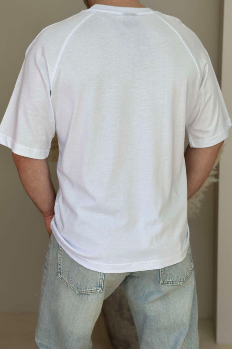 ONE COLOR ROUND NECK MEN T-SHIRT WHITE-E BARDHE - 3