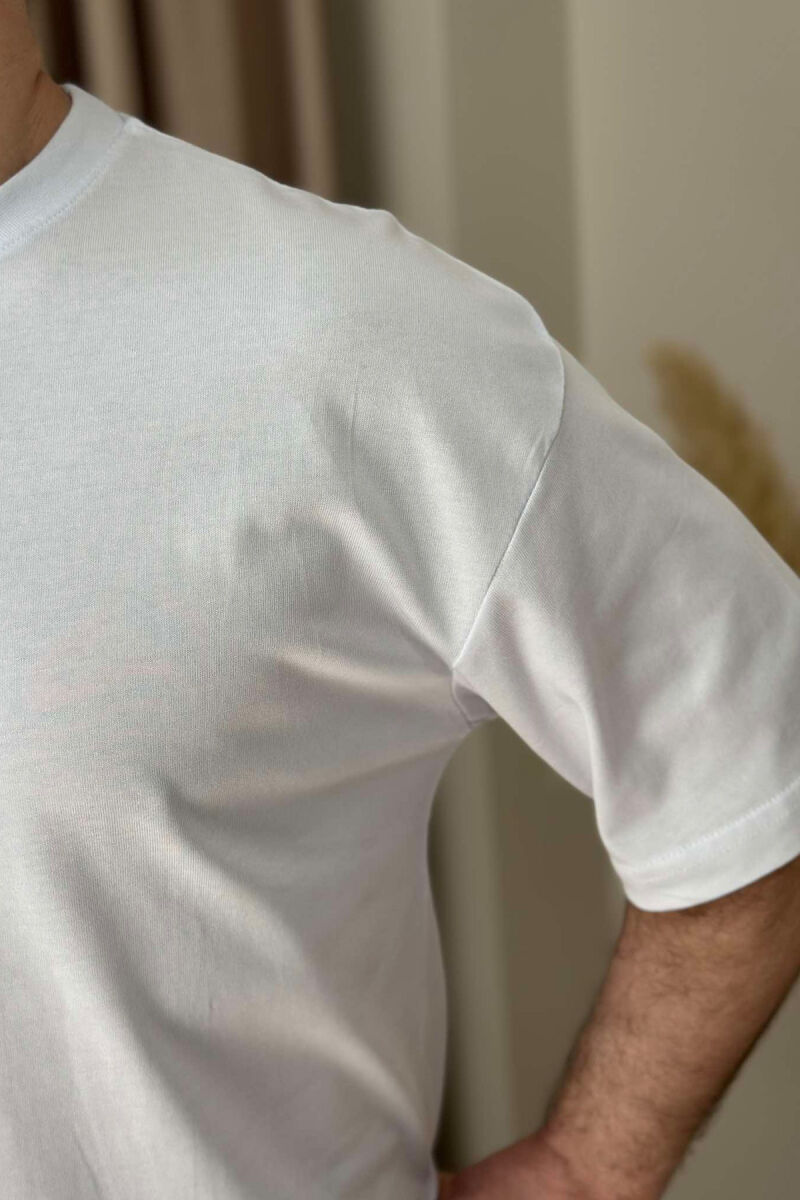 ONE COLOR ROUND NECK MEN T-SHIRT WHITE-E BARDHE - 4