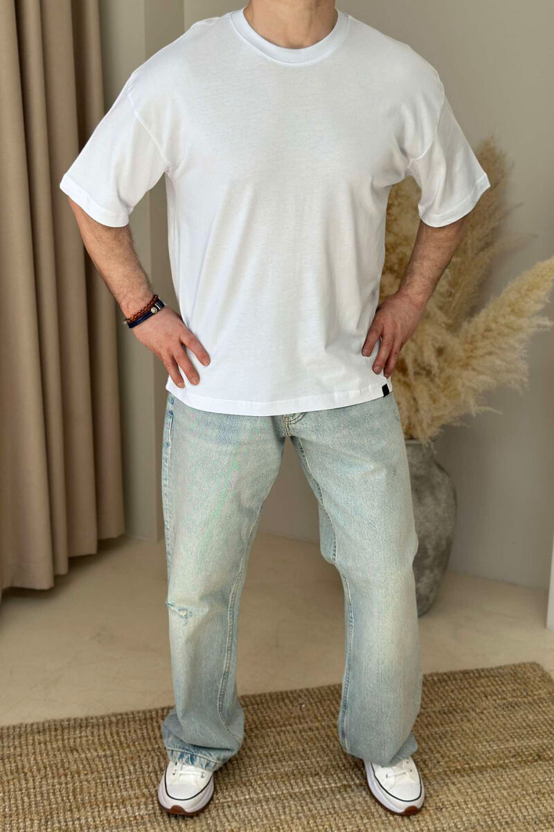 ONE COLOR ROUND NECK MEN T-SHIRT WHITE-E BARDHE - 5