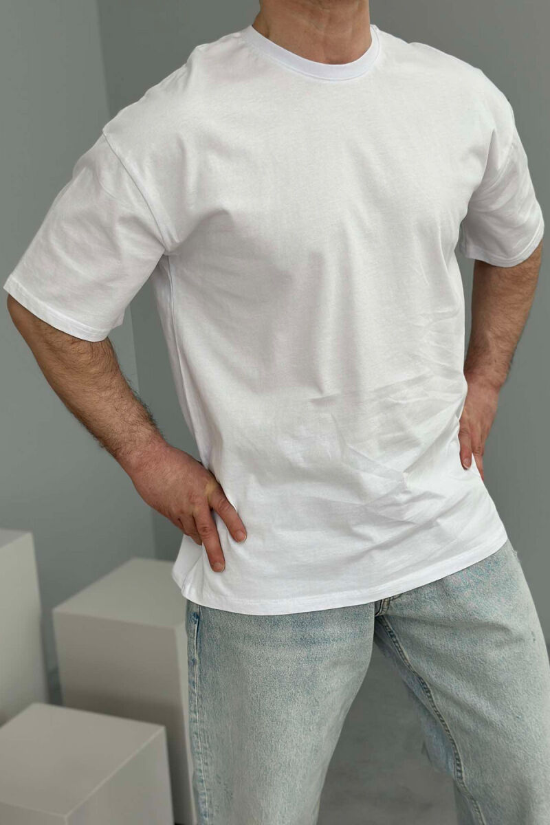 ONE COLOR ROUND NECK MEN T-SHIRT WHITE-E BARDHE - 1
