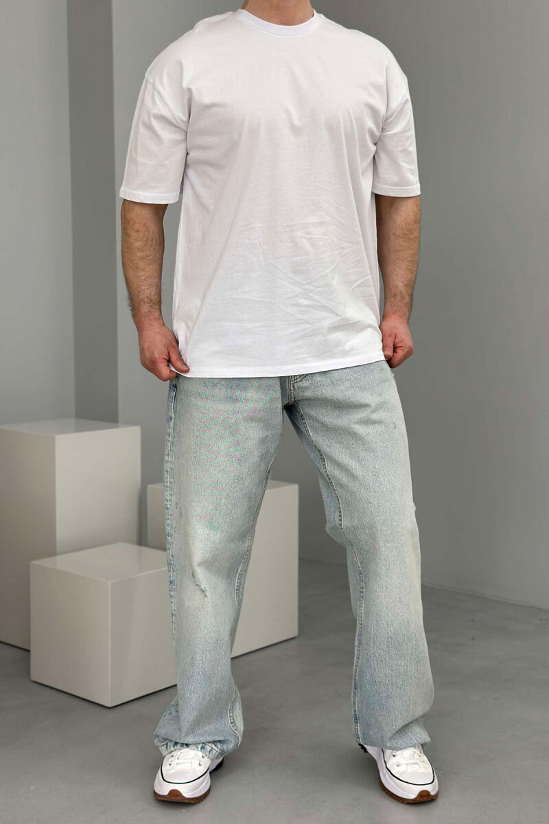 ONE COLOR ROUND NECK MEN T-SHIRT WHITE-E BARDHE - 2