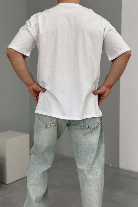 ONE COLOR ROUND NECK MEN T-SHIRT WHITE-E BARDHE - 3