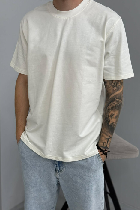 ONE COLOR ROUND NECK MEN T-SHIRT WHITE-E BARDHE - 4