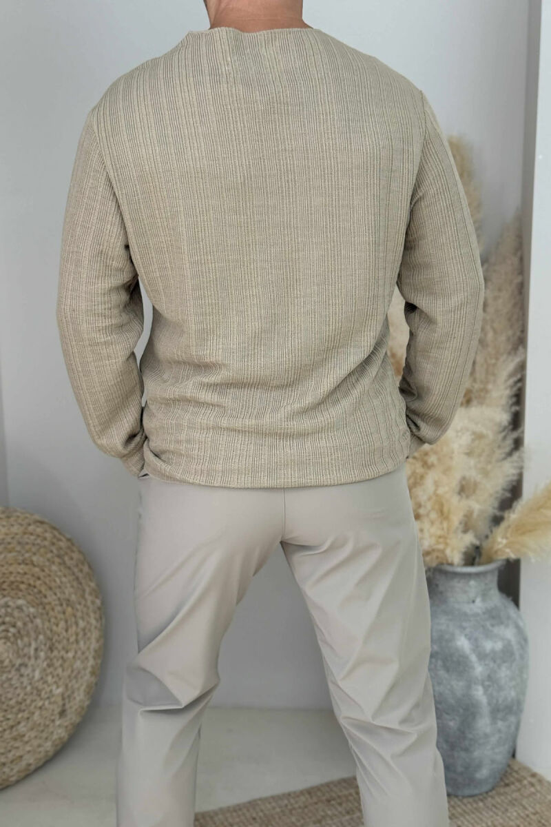 ONE COLOR ROUND NECK POCKET DETAIL MEN SWEATER BEIGE/BEZHE - 2