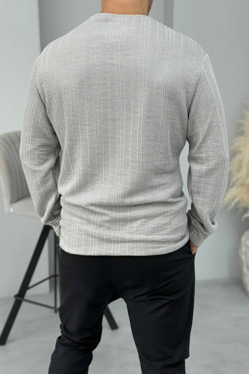 ONE COLOR ROUND NECK POCKET DETAIL MEN SWEATER GREY/GRI - 2