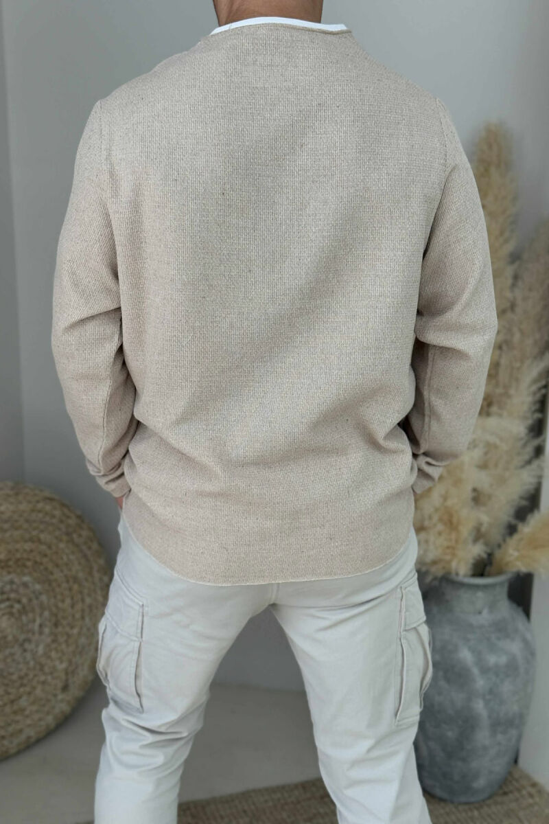 ONE COLOR ROUND NECK POCKET DETAIL MEN SWEATSHIRT BEIGE/BEZHE - 2