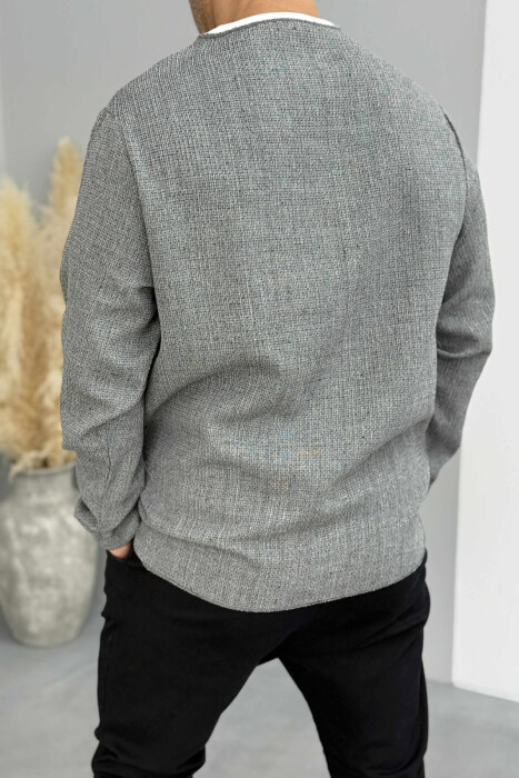 ONE COLOR ROUND NECK POCKET DETAIL MEN SWEATSHIRT GREY/GRI - 2