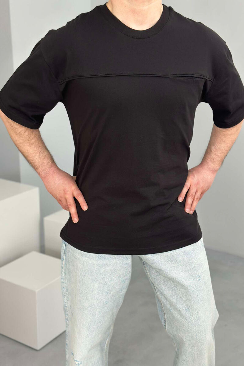 ONE COLOR ROUND NECK POCKET DETAIL MEN T-SHIRT BLACK/ E ZEZE - 1