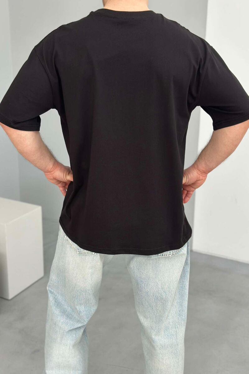 ONE COLOR ROUND NECK POCKET DETAIL MEN T-SHIRT BLACK/ E ZEZE - 3