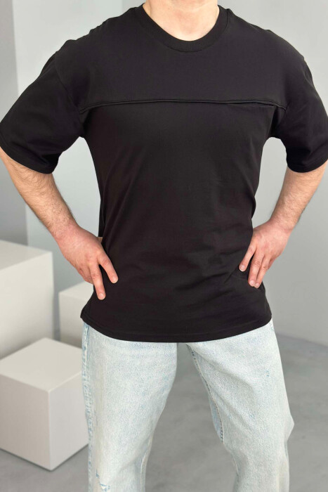 ONE COLOR ROUND NECK POCKET DETAIL MEN T-SHIRT BLACK/ E ZEZE 