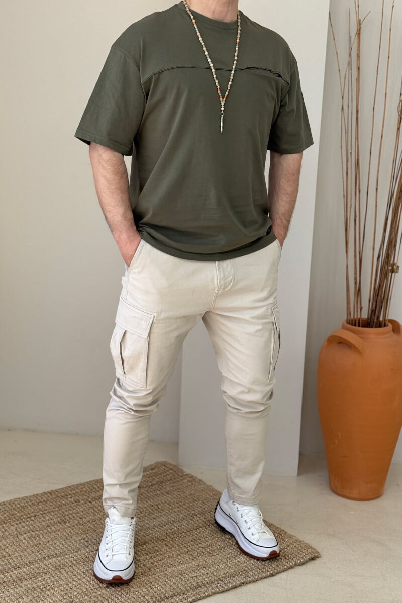 ONE COLOR ROUND NECK POCKET DETAIL MEN T-SHIRT OLIVE/ULLI - 2