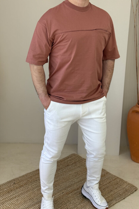 ONE COLOR ROUND NECK POCKET DETAIL MEN T-SHIRT POWDER/PUDER 