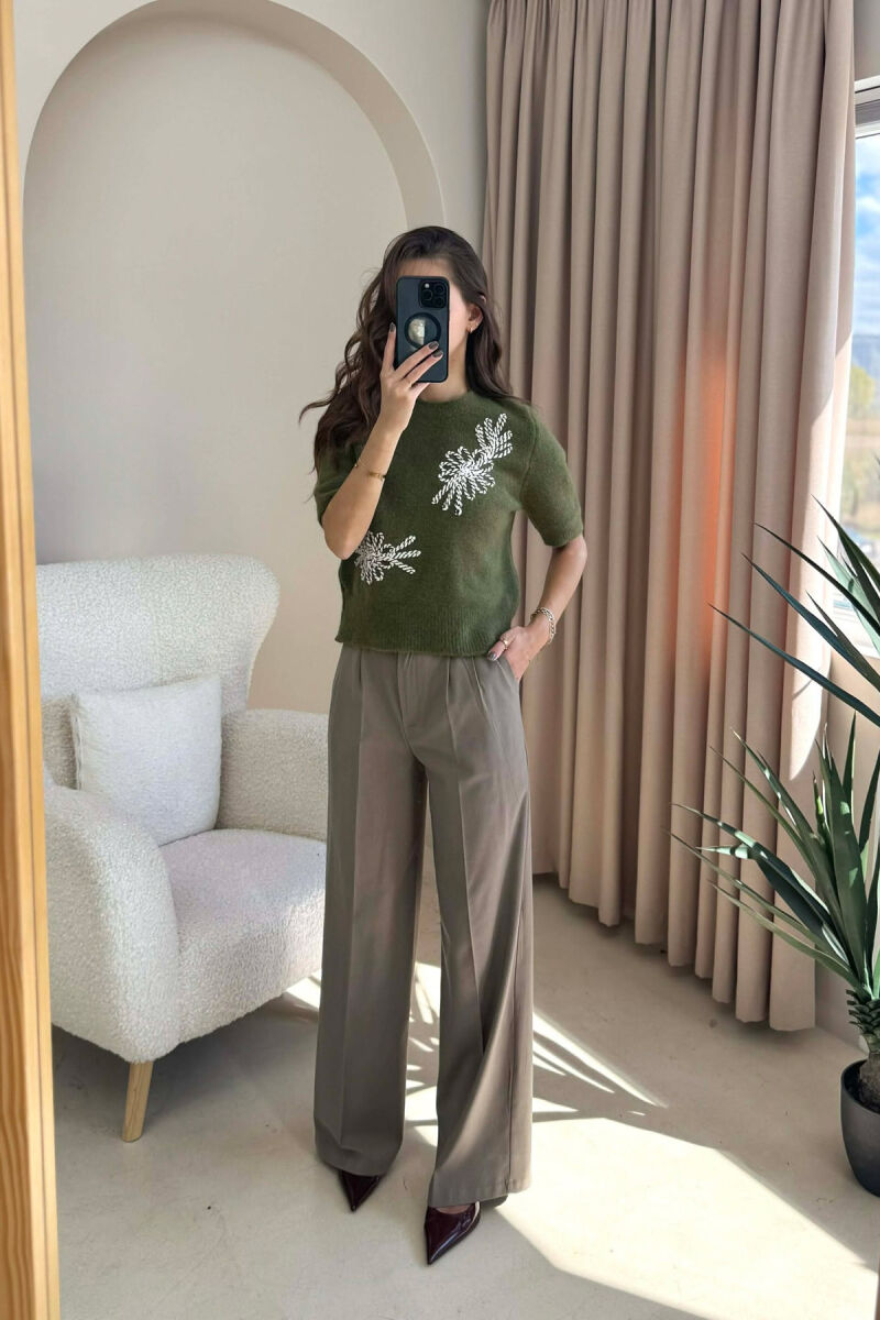 ONE COLOR ROUND NECK SHORT SLEEVE WOMEN SWEATER GREEN/JESHILE - 4