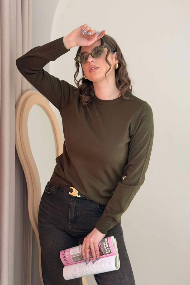 ONE COLOR ROUND NECK SIMPLE WOMEN SWEATER GREEN/JESHILE - 5