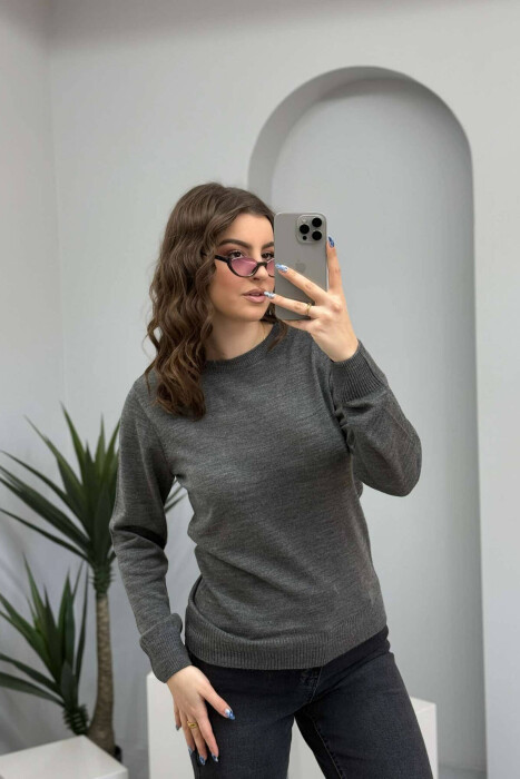 ONE COLOR ROUND NECK SIMPLE WOMEN SWEATER GREY/GRI - 3