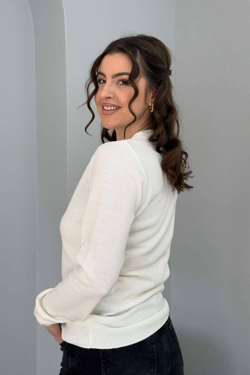 ONE COLOR ROUND NECK SIMPLE WOMEN SWEATER WHITE-E BARDHE - 5