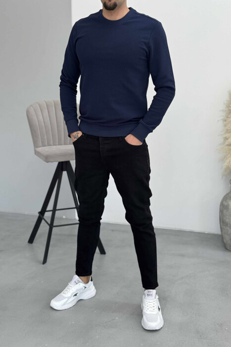 ONE COLOR ROUND NECK SIMPLE MEN SWEATSHIRT BLUE/BLU 