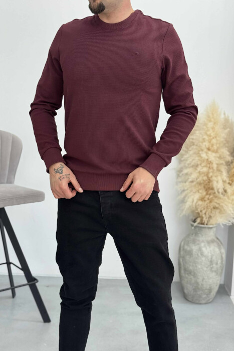ONE COLOR ROUND NECK SIMPLE MEN SWEATSHIRT BURGUNDY/VISHNJE - 4