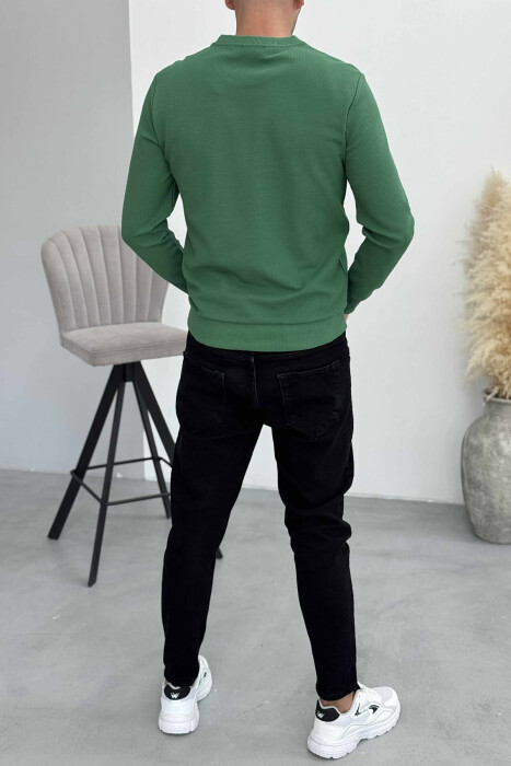ONE COLOR ROUND NECK SIMPLE MEN SWEATSHIRT GREEN/JESHILE - 3