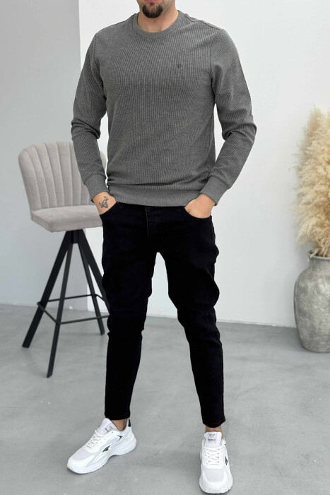 ONE COLOR ROUND NECK SIMPLE MEN SWEATSHIRT GREY/GRI 