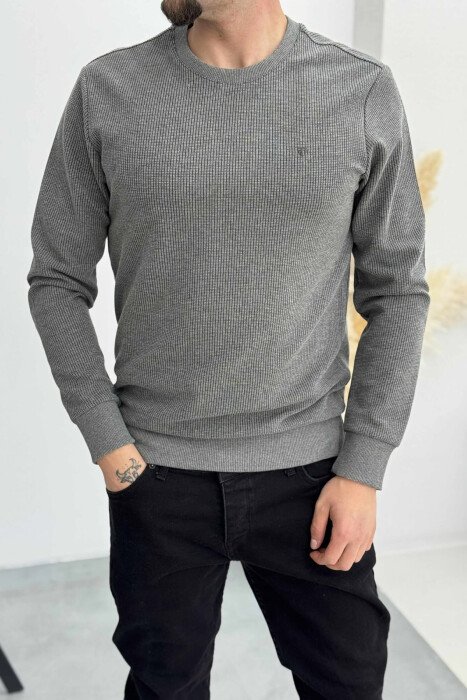 ONE COLOR ROUND NECK SIMPLE MEN SWEATSHIRT GREY/GRI - 2