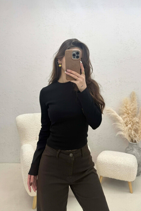 ONE COLOR ROUND NECK SIMPLE WOMAN SWEATSHIRT BLACK/ E ZEZE - 1