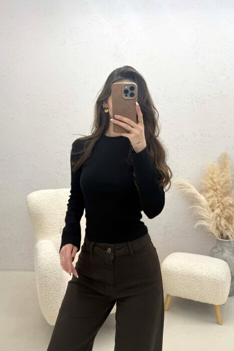 ONE COLOR ROUND NECK SIMPLE WOMAN SWEATSHIRT BLACK/ E ZEZE - 3