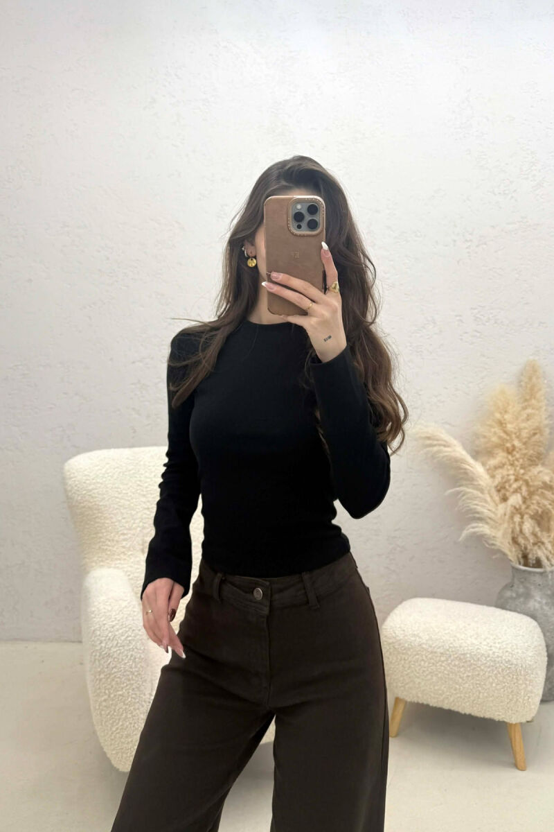 ONE COLOR ROUND NECK SIMPLE WOMAN SWEATSHIRT BLACK/ E ZEZE - 3