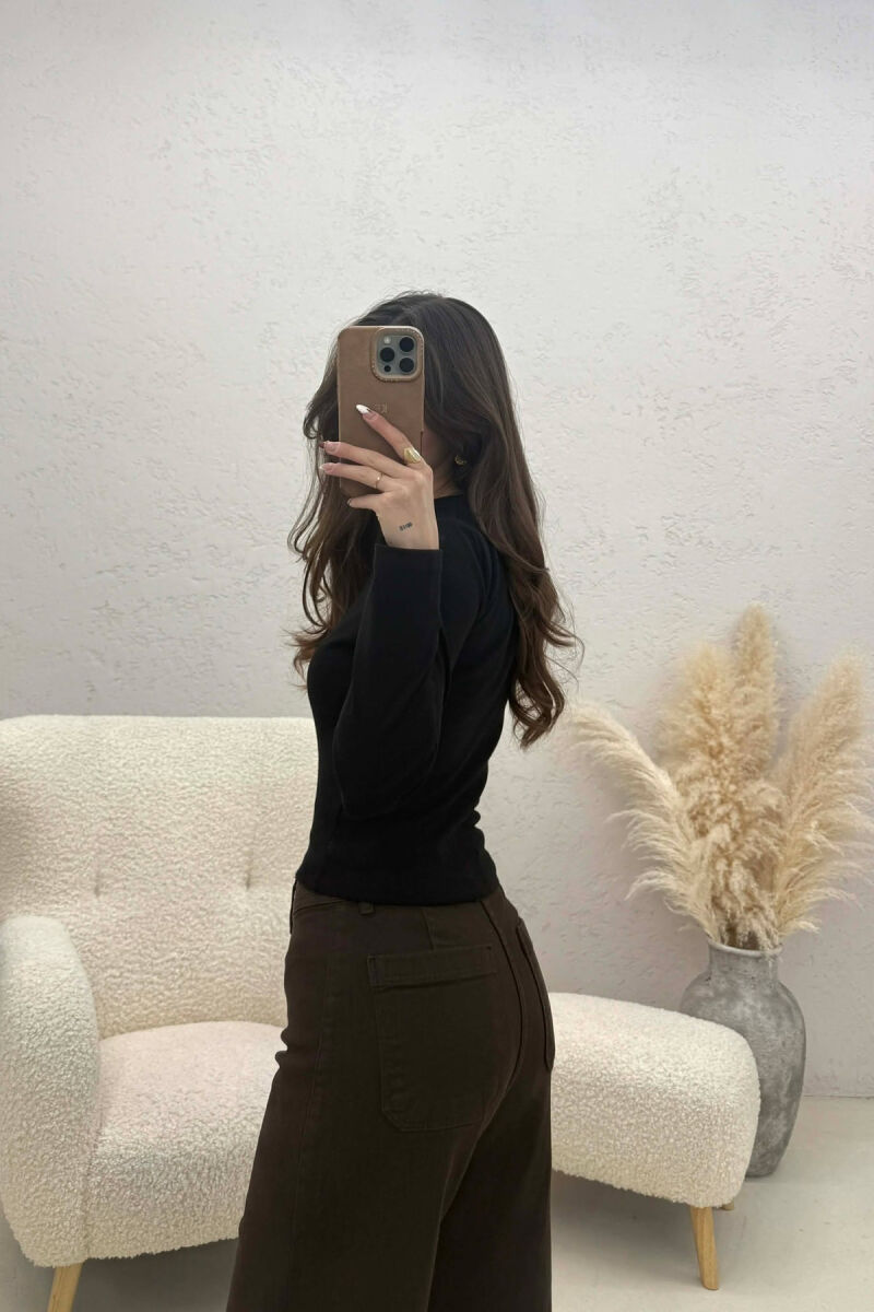 ONE COLOR ROUND NECK SIMPLE WOMAN SWEATSHIRT BLACK/ E ZEZE - 4