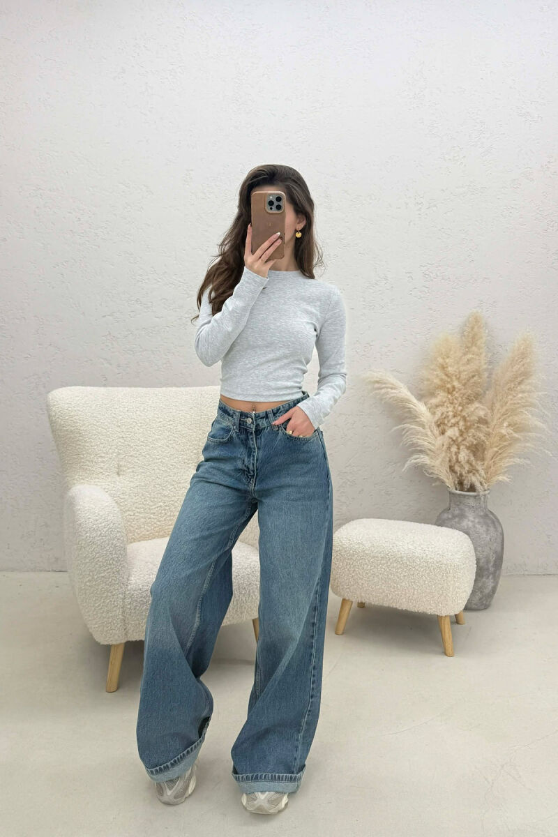 ONE COLOR ROUND NECK SIMPLE WOMAN SWEATSHIRT LIGHT GREY/GZ - 3