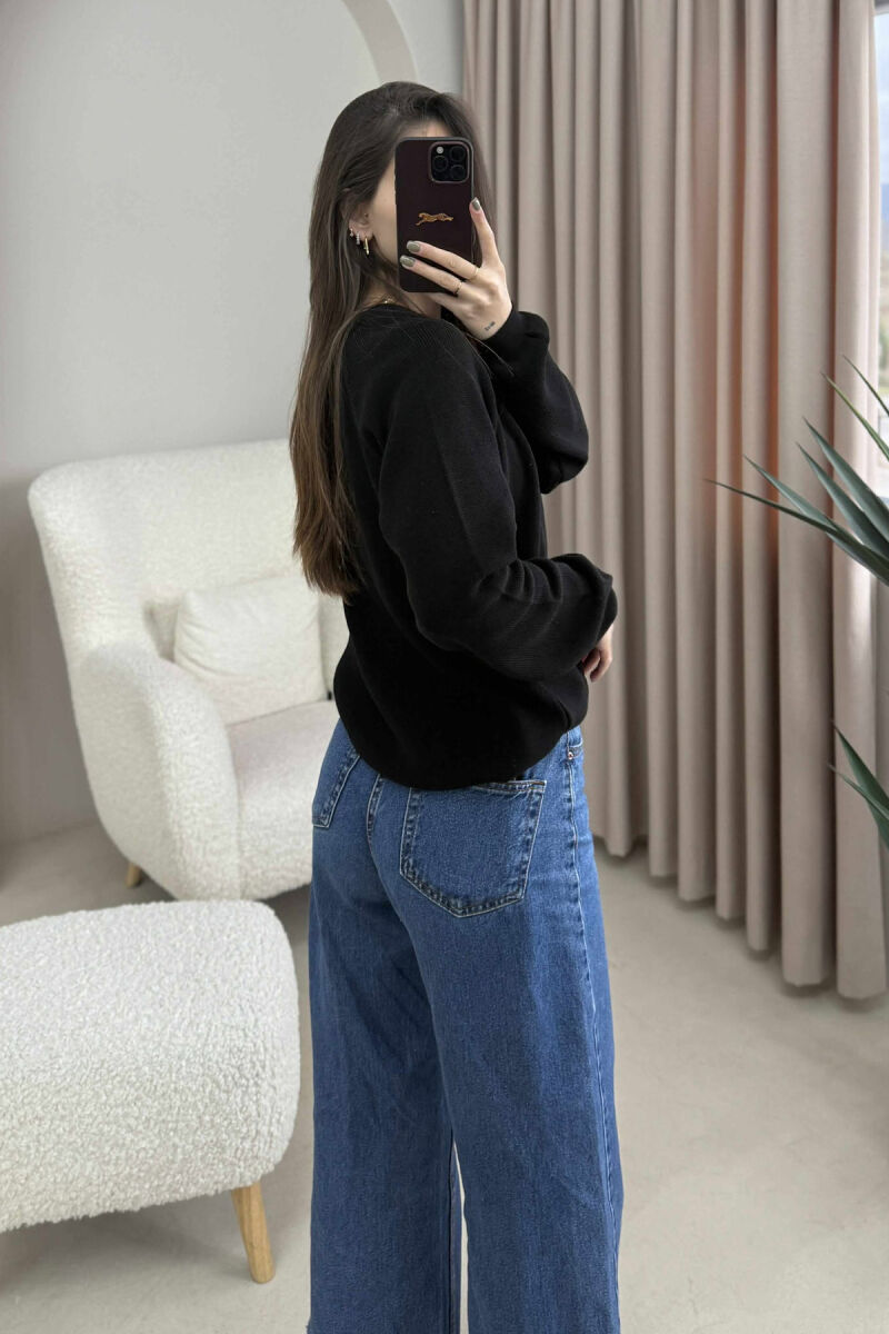 ONE COLOR ROUND NECK SIMPLE WOMEN SWEATER BLACK/ E ZEZE - 2