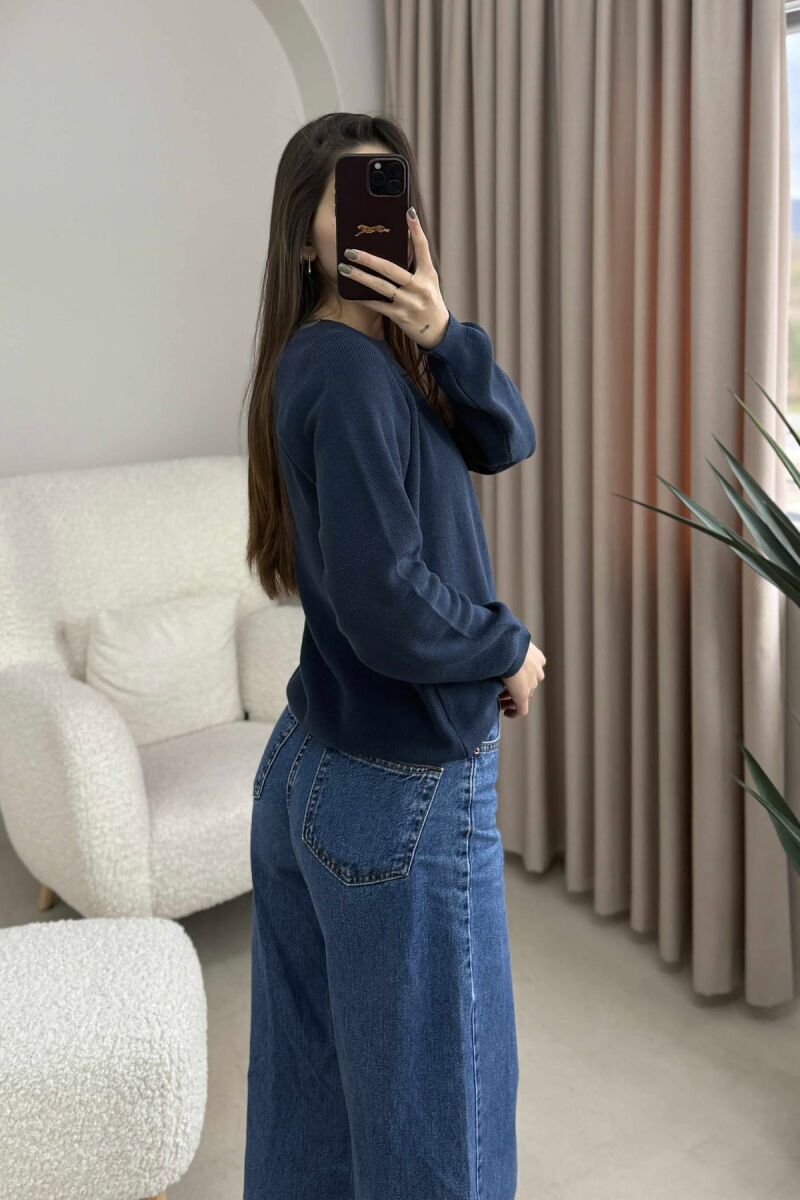 ONE COLOR ROUND NECK SIMPLE WOMEN SWEATER BLUE/BLU - 2