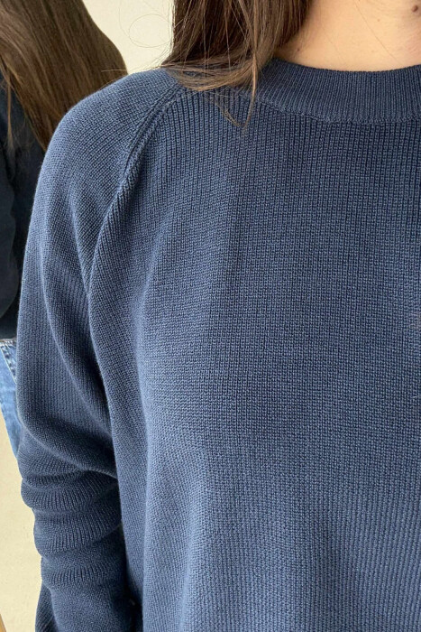 ONE COLOR ROUND NECK SIMPLE WOMEN SWEATER BLUE/BLU - 3