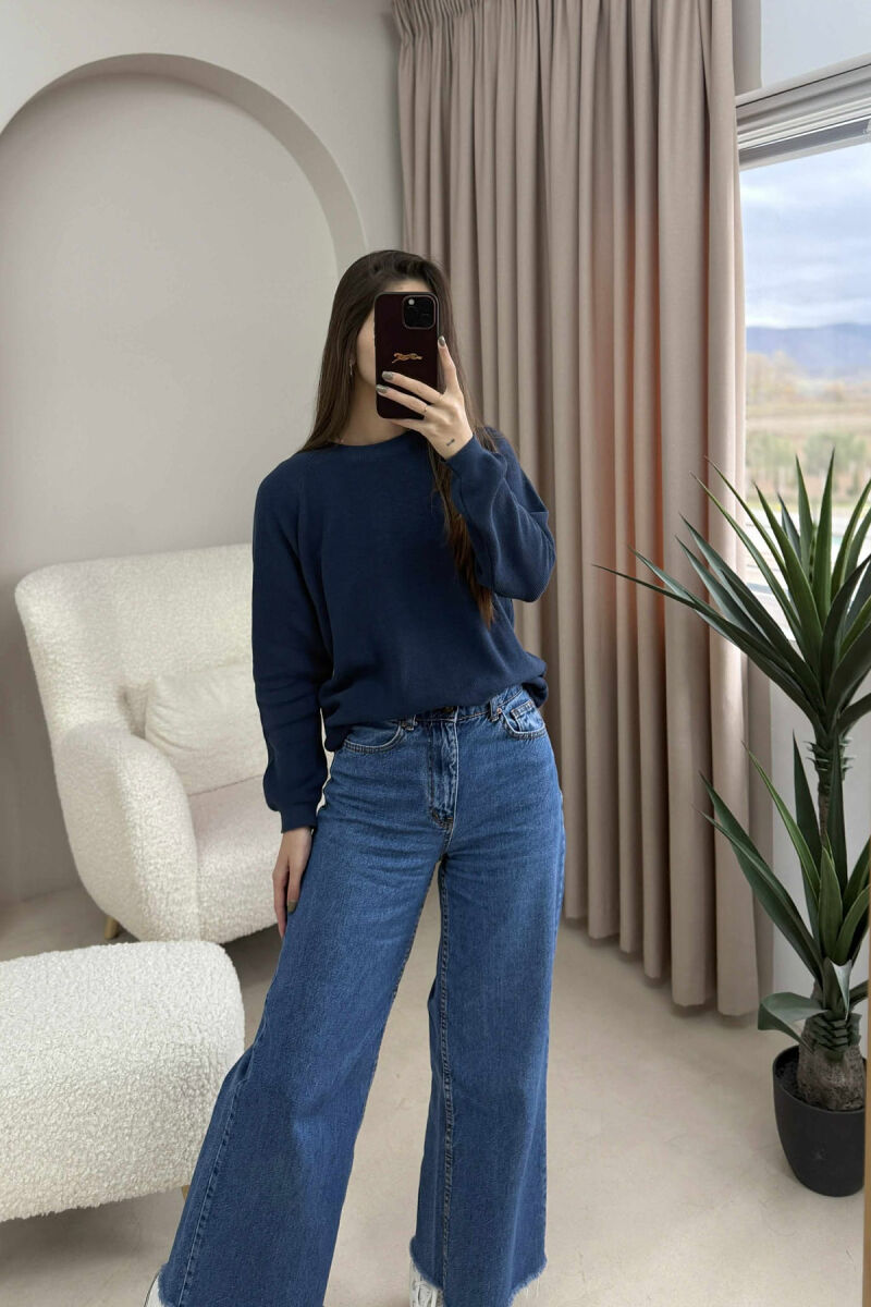 ONE COLOR ROUND NECK SIMPLE WOMEN SWEATER BLUE/BLU - 4