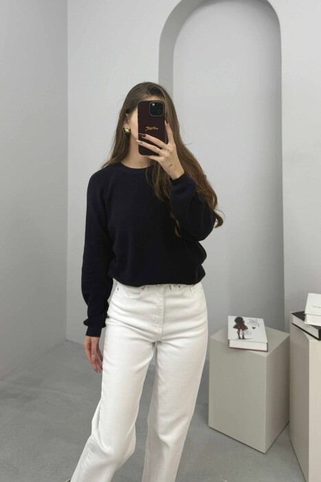 ONE COLOR ROUND NECK SIMPLE WOMEN SWEATER DARK PURPLE/LEJLA ERRET - KLAUDIO FASHION