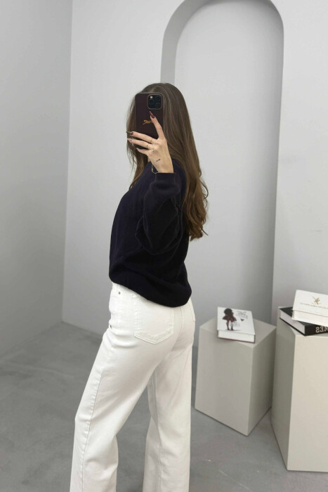 ONE COLOR ROUND NECK SIMPLE WOMEN SWEATER DARK PURPLE/LEJLA ERRET - 2