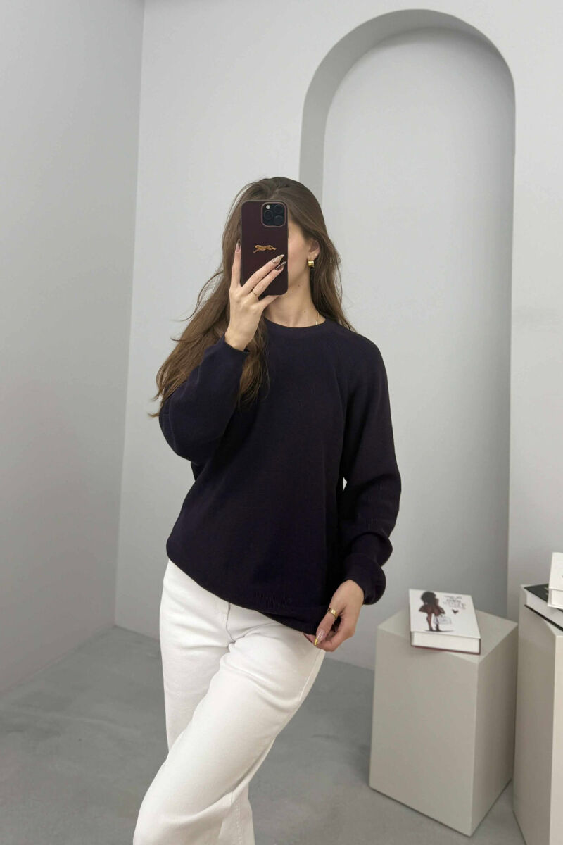 ONE COLOR ROUND NECK SIMPLE WOMEN SWEATER DARK PURPLE/LEJLA ERRET - 3