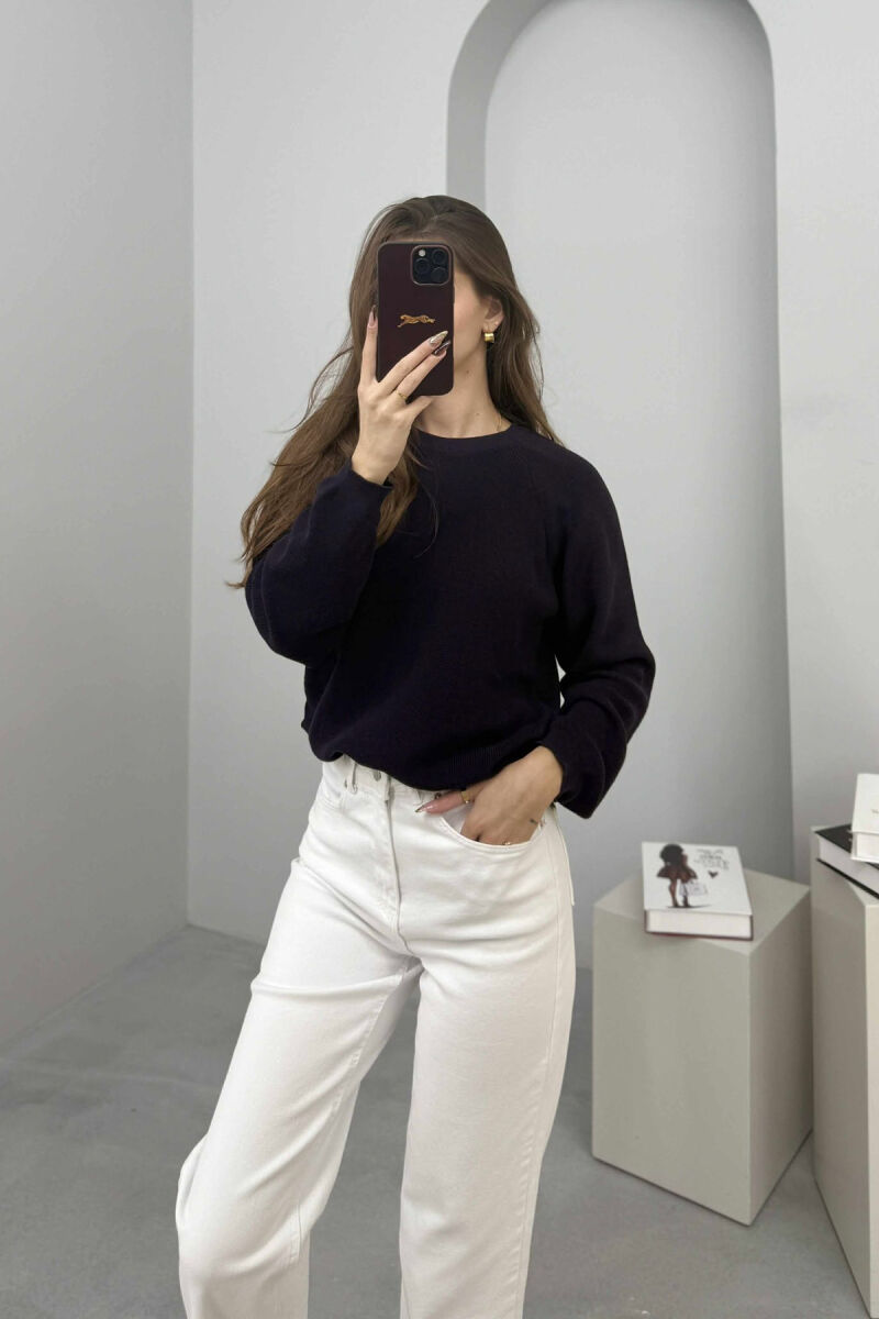 ONE COLOR ROUND NECK SIMPLE WOMEN SWEATER DARK PURPLE/LEJLA ERRET - 4