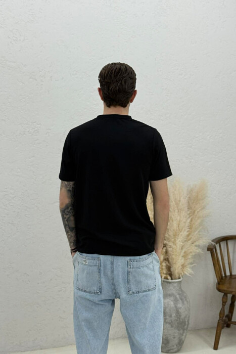 ONE COLOR ROUND NECK TEXTURED MEN T-SHIRT BLACK/ E ZEZE - 4